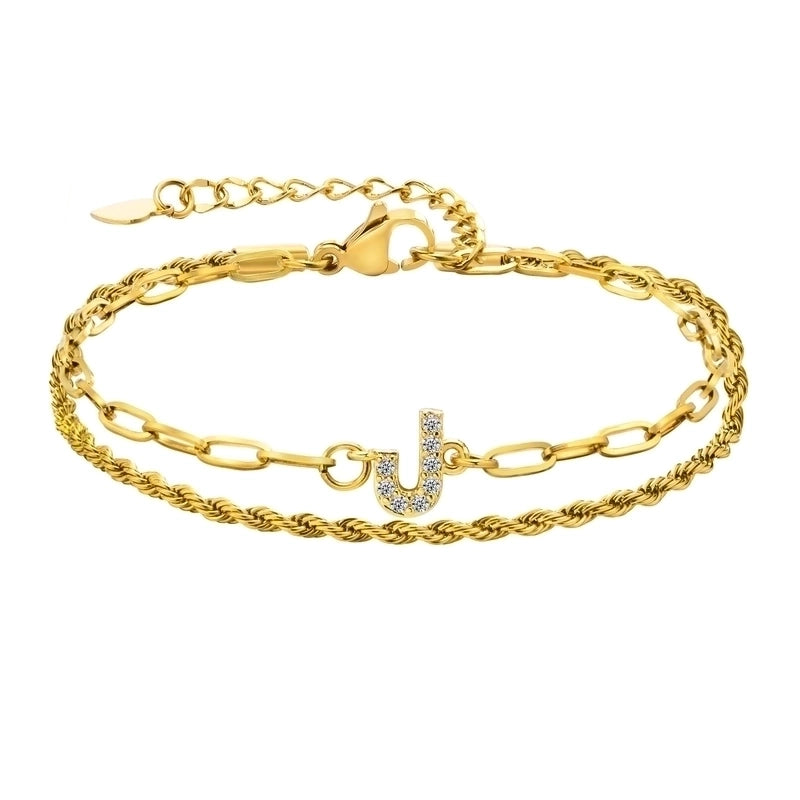 201 Stainless Steel 18K Gold Plated IG Style Inlay Letter Zircon Bracelets