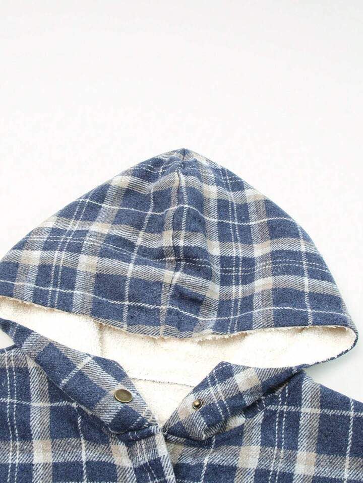 Plaid Print Teddy Lined Hooded Coat