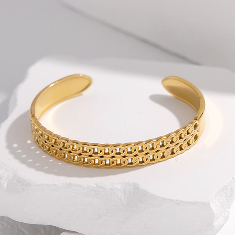 2 Pieces Expressive Stripe Stainless Steel Electroplating Bangles