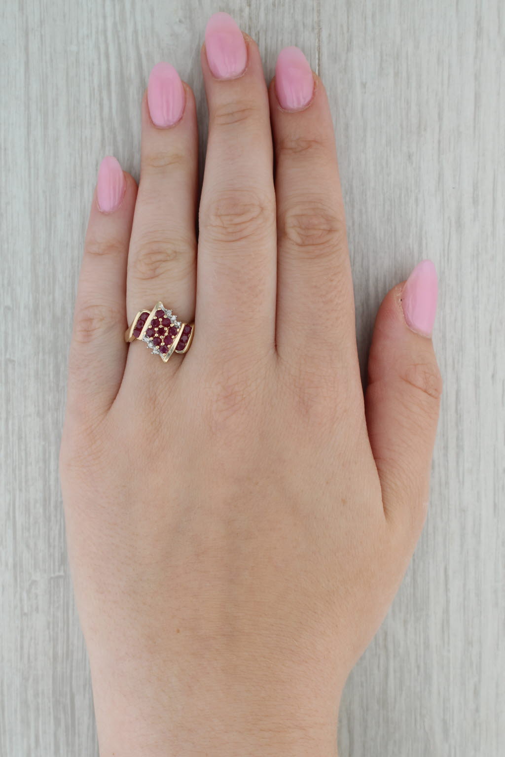 1.14ctw Ruby Diamond Cluster Ring 10k Yellow Gold Size 8 Bypass