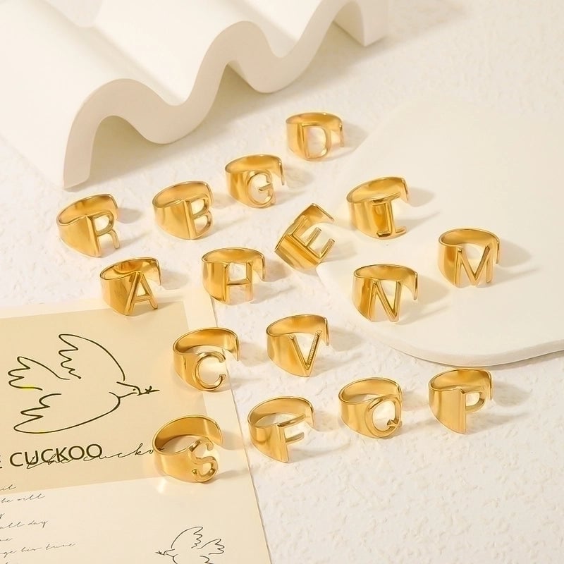 304 Stainless Steel 18K Gold Plated Modern Style Minimalist Asymmetrical Plating Letter Open Rings