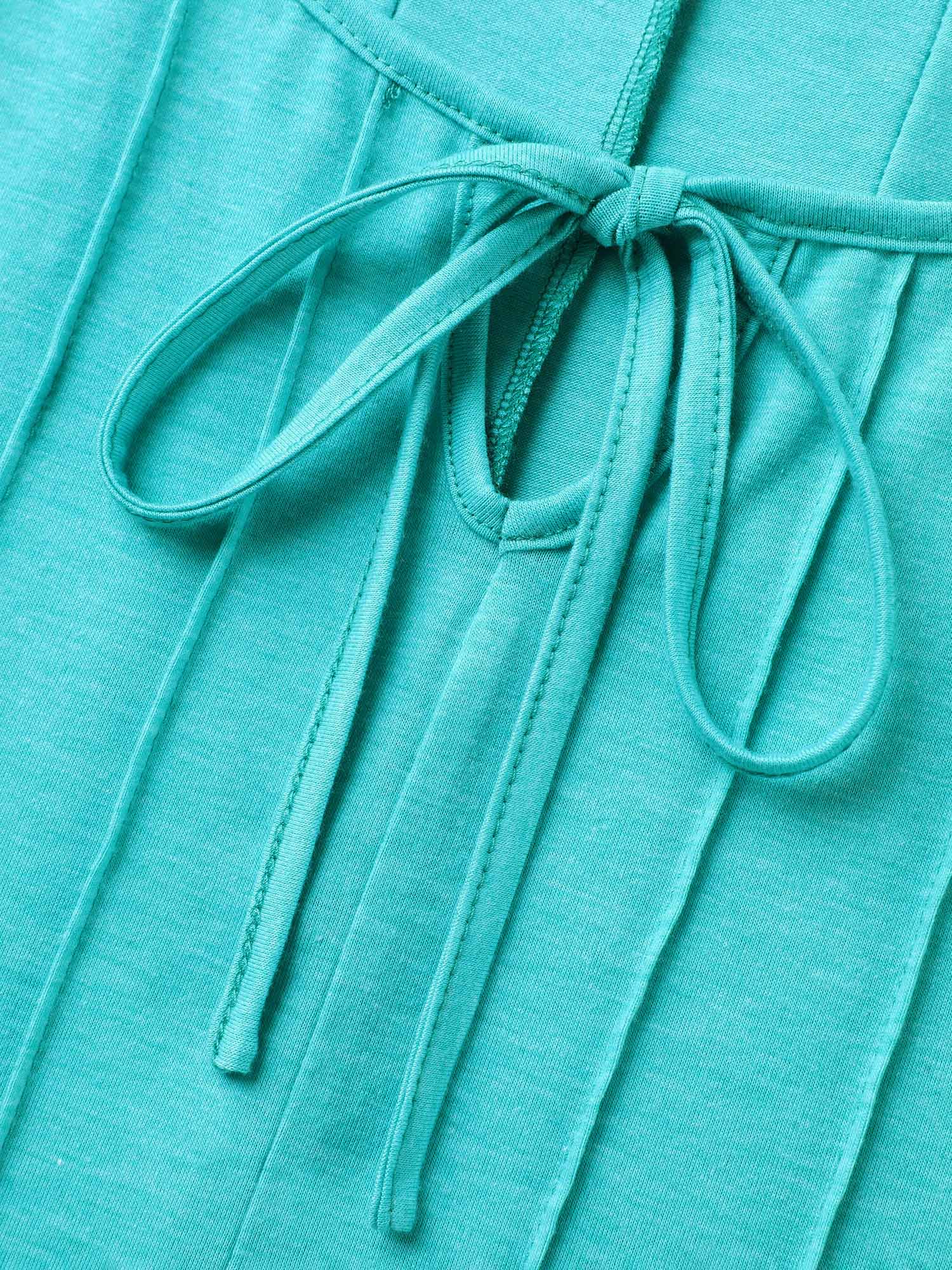 Pleated Neck-Tie Solid T-Shirt