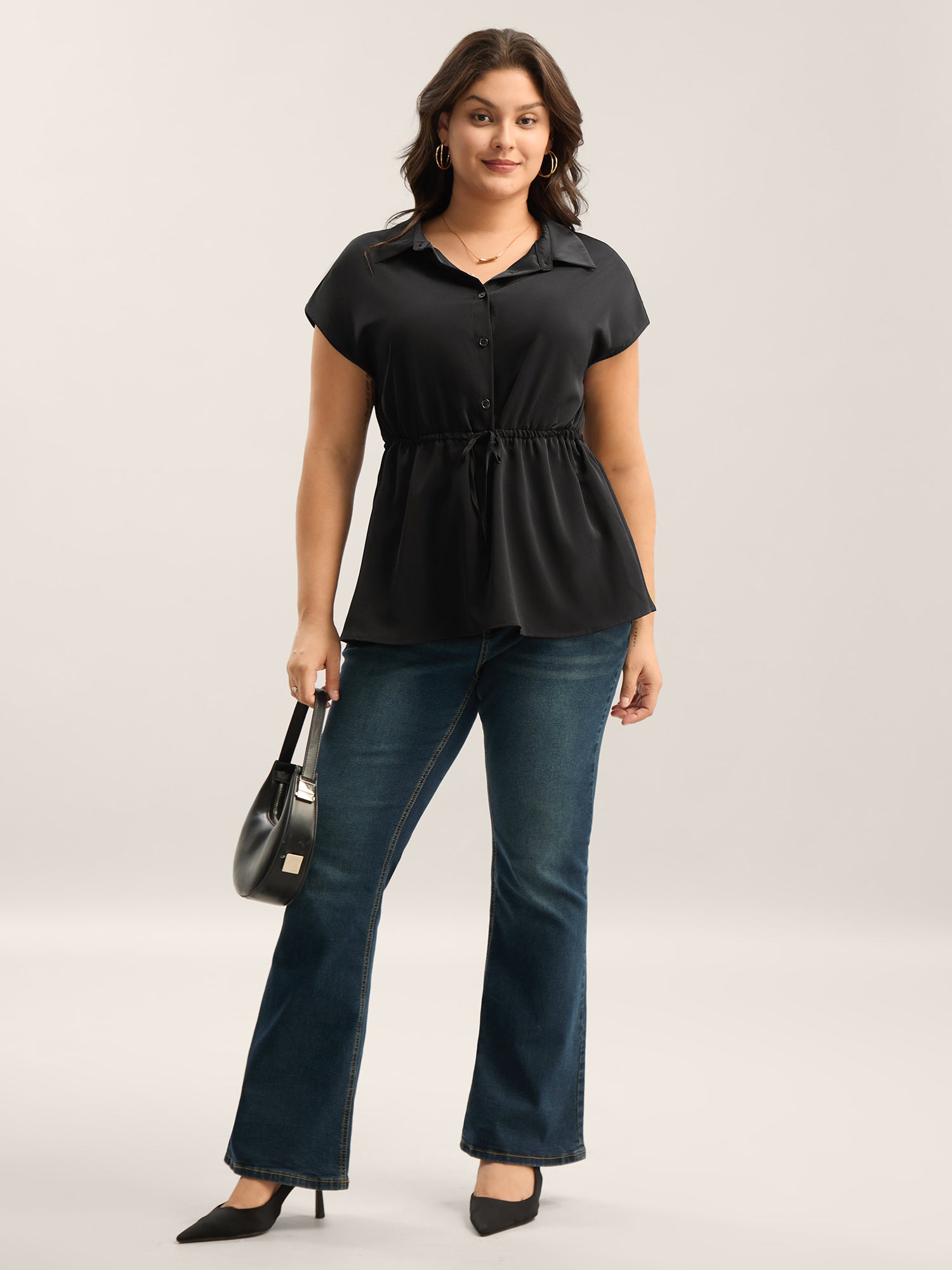 Solid Drawstring Waist Blouse
