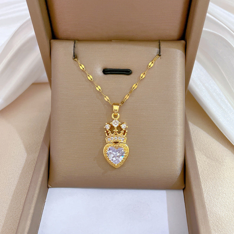 Cartoon East Asia Symbol Lucky Cat Geometric Titanium Steel Diamond Inlay Necklaces