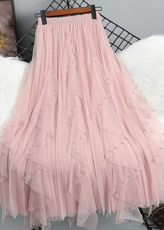 Bohemian Green Nail Bead Patchwork Elastic Waist Tulle Maxi Skirt