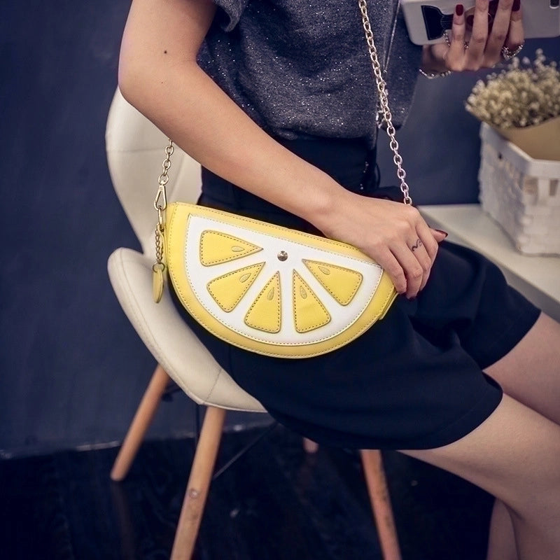 Women's Small Pu Leather Fruit Cute Oval Zipper Shoulder Bag Crossbody Bag Chain Bag