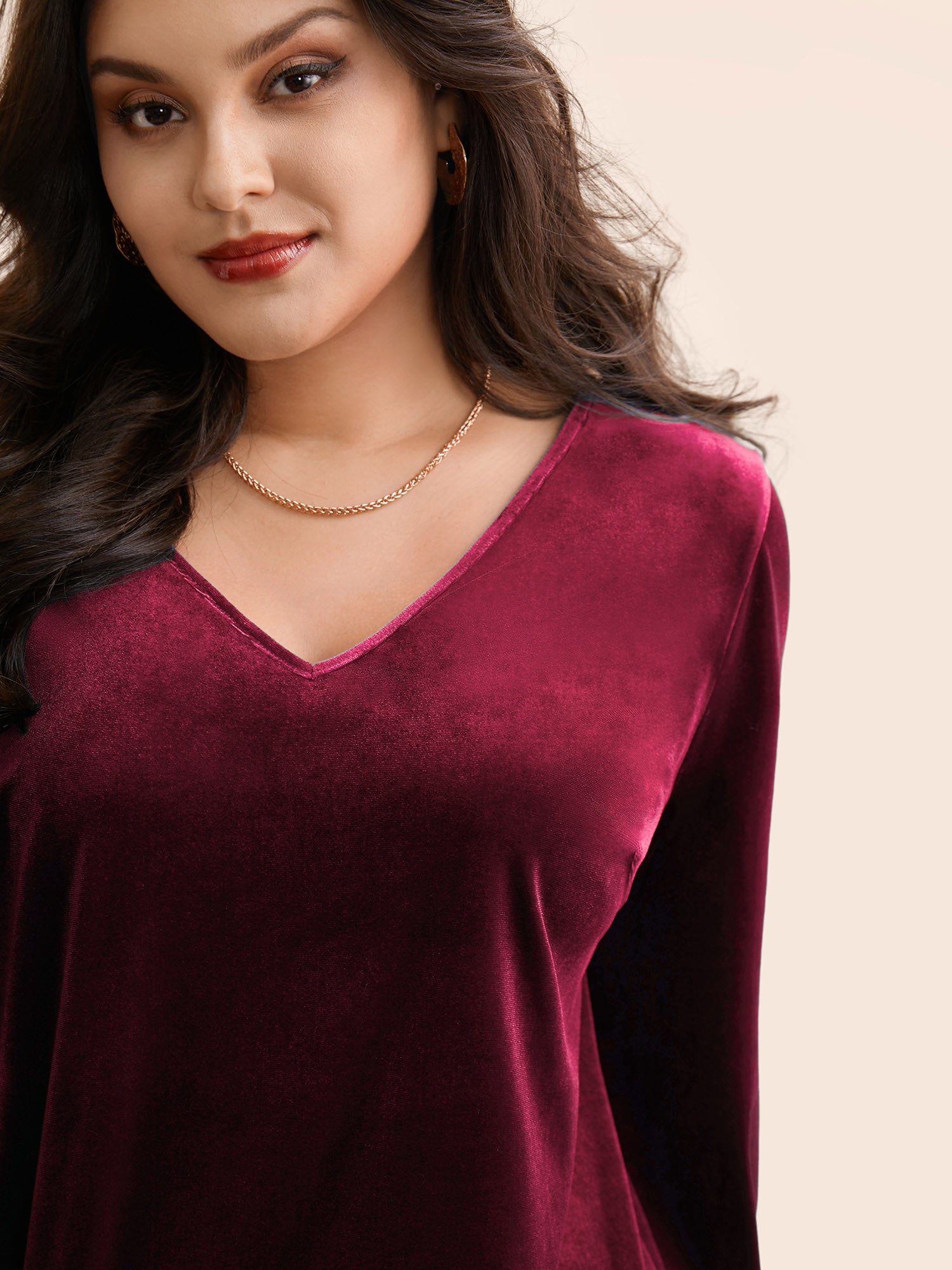 V Neck Velvet Lantern Sleeve Blouse