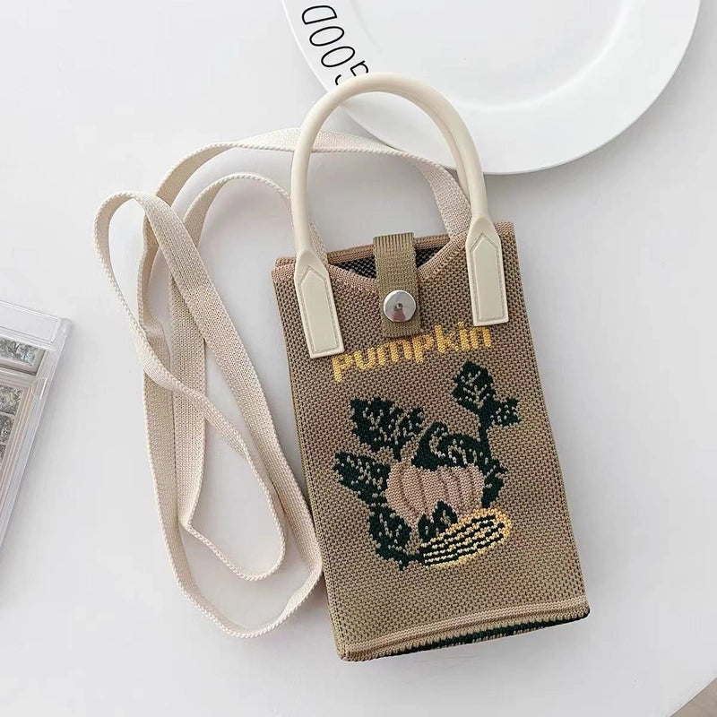 Women's Small Polyester Pumpkin Butterfly Streetwear Weave Square Open Phone Wallets