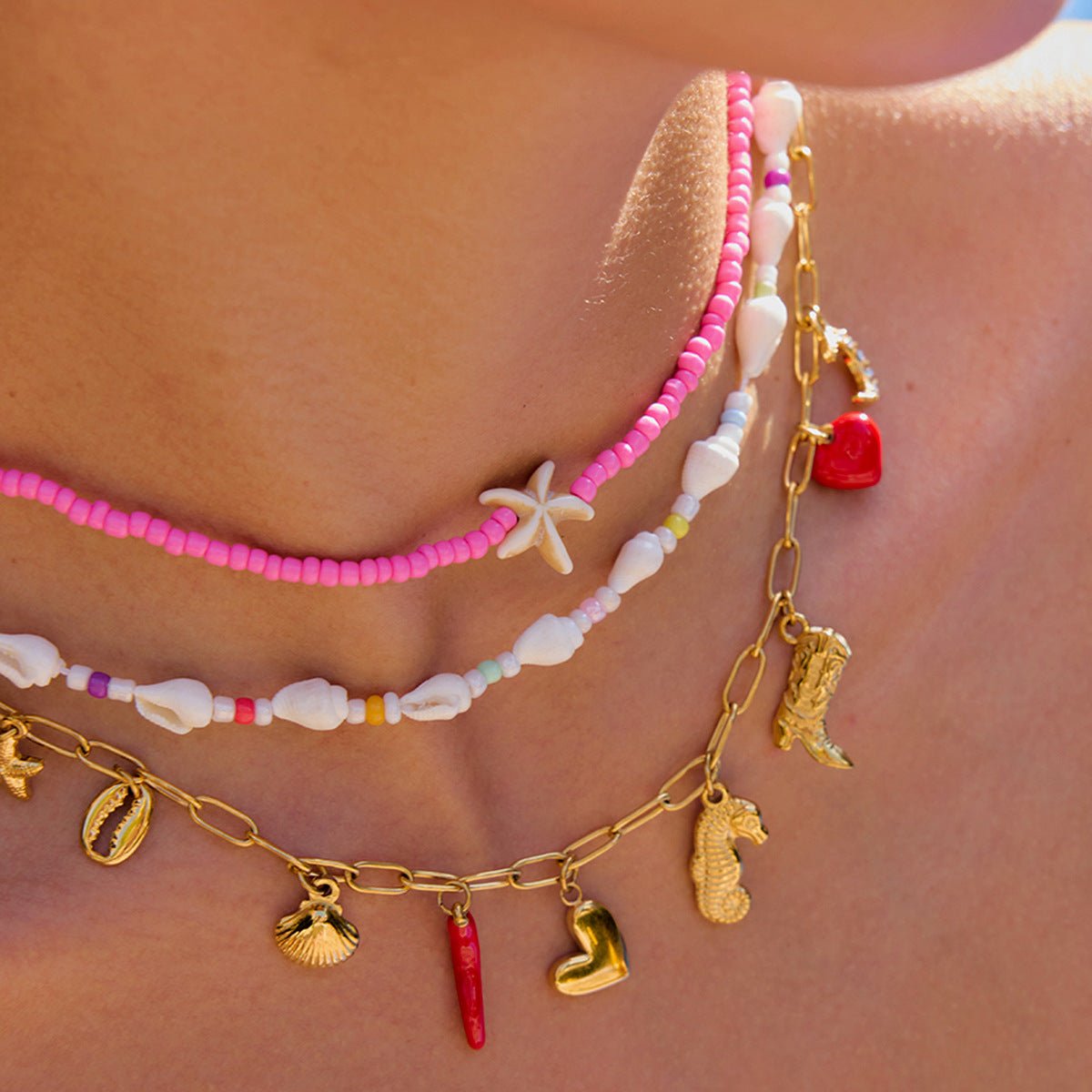 Bohemian Necklace Titanium Steel Rice Bead Necklace Accessories Women'S Summer Hit