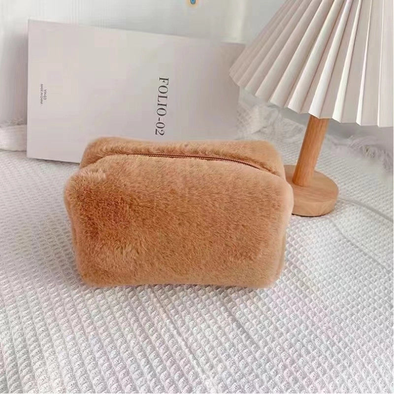 Plush Cosmetic Bag Macaron Color Sweet Large Capacity Storage Bag High Color Value Bag