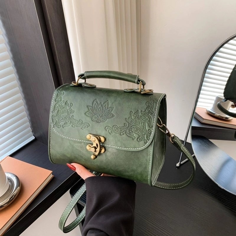 Women's Pu Leather Solid Color Vintage Style Classic Style Square Lock Clasp Handbag Crossbody Bag