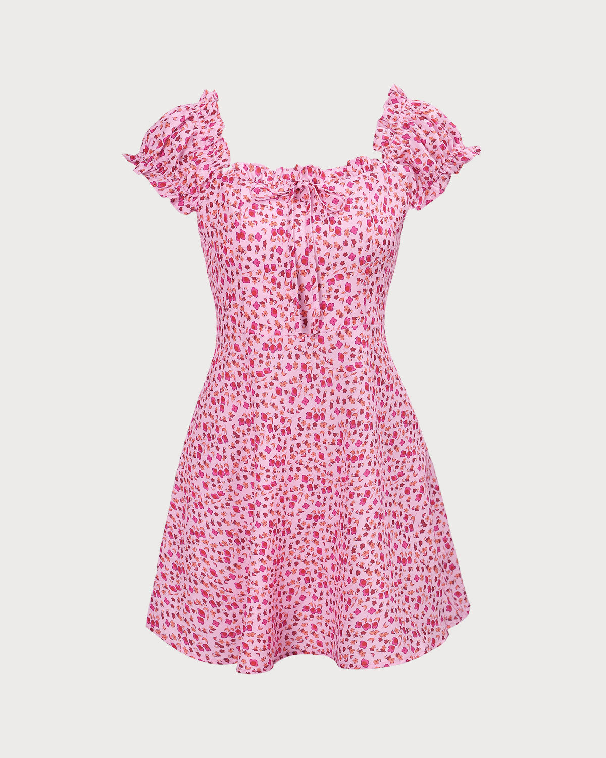 The Pink Square Neck Puff Sleeve Floral Mini Dress