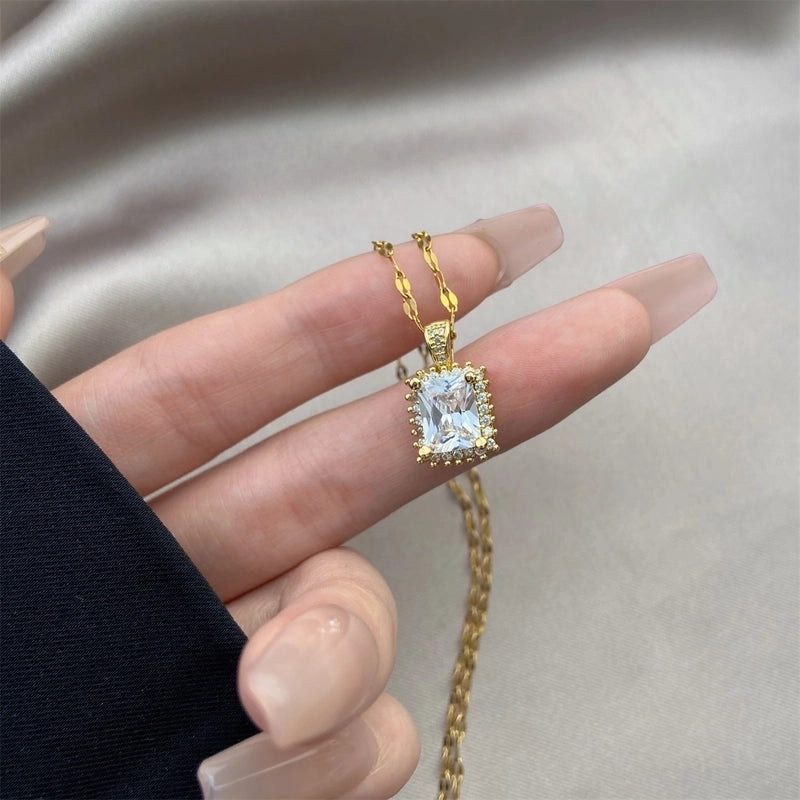 Vintage Style Geometric Stainless Steel Plating Inlay Zircon Pendant Necklace