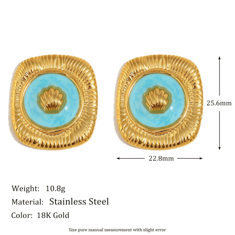 Personalized Fashion Stainless Steel 18K Gold Plated Oil Drop Shell Pearl Flower Five-Pointed Star Earrings