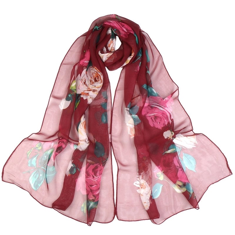 Women's Elegant Flower Georgette Printing Cotton Linen Scarves
