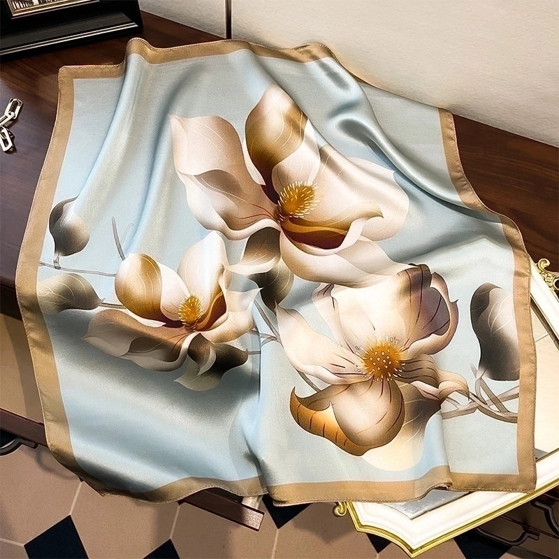 Women's Elegant Flower Silk Printing Silk Scarf