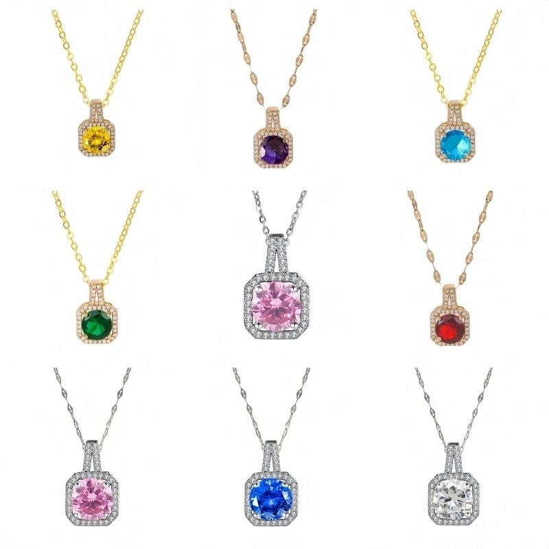 201 Stainless Steel White Gold Plated Gold Plated Classic Style Plating Inlay Square Glass Zircon Pendant Necklace