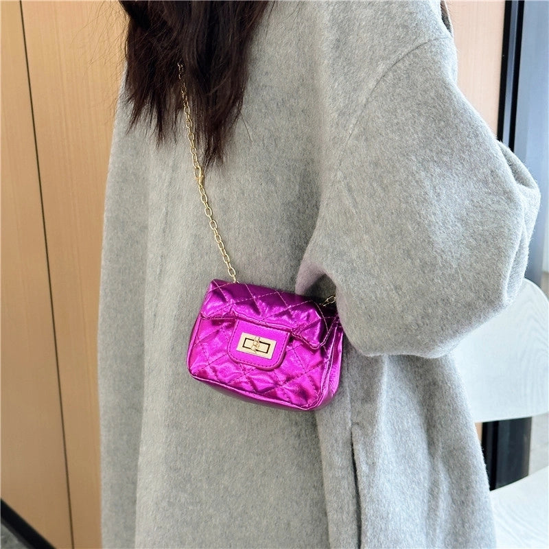 Women's Small Pu Leather Solid Color Lingge Streetwear Square Lock Clasp Shoulder Bag Crossbody Bag
