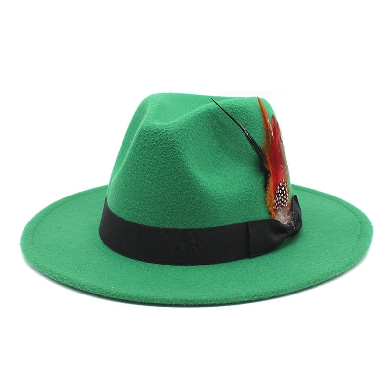 Bow Feather Top Hat Autumn And Winter Big Brim Hat Fashionable Men's And Women's Cashmere Felt Hat Style New Hats