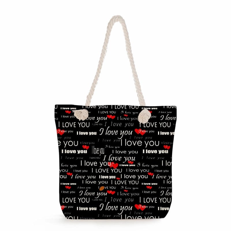 Women's Cotton And Linen Heart Shape Classic Style Square Zipper Tote Bag