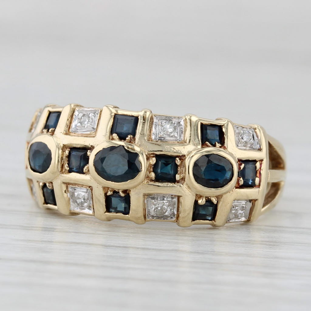 0.66ctw Blue Sapphire Diamond Ring 14k Yellow Gold Size 7.25