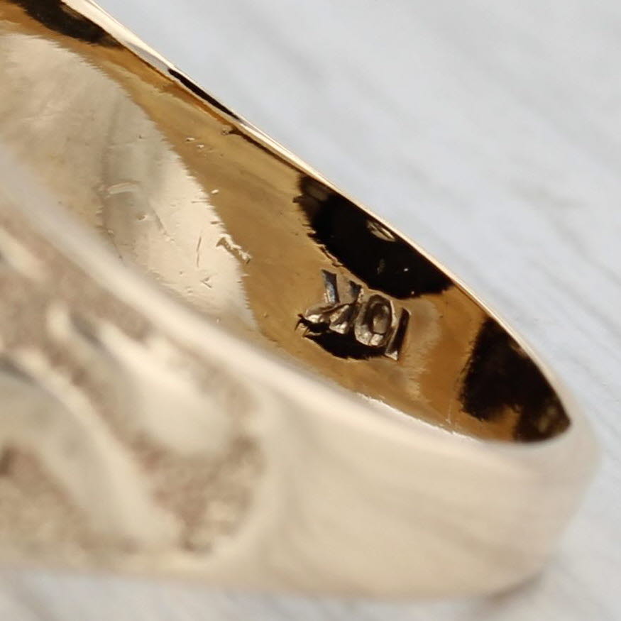 Letter Initial T Onyx Diamond Signet Ring 10k Yellow Gold Ornate Men's Size 9.75