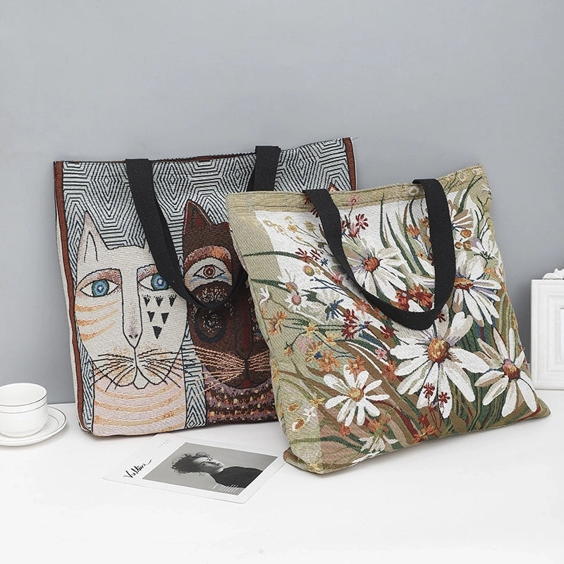 Women's Medium Canvas Animal Vacation Square Zipper Canvas Bag
