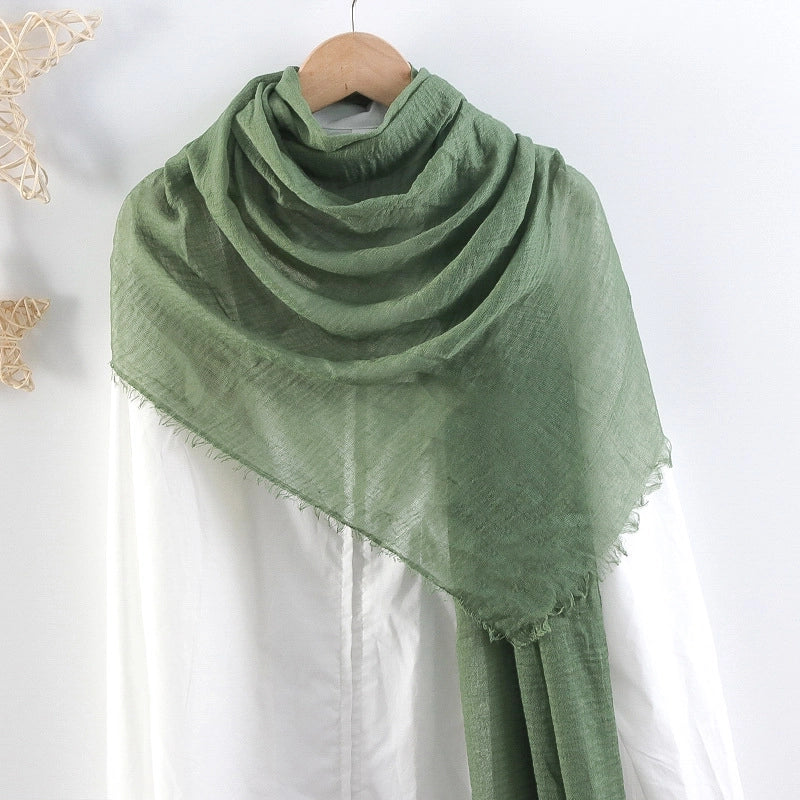 Hot Selling Solid Color Pleated Cotton And Linen Scarf Women's Bag Headscarf Crumpled Hair Fringe Bubble Scarf Women's Scarf Cover Head