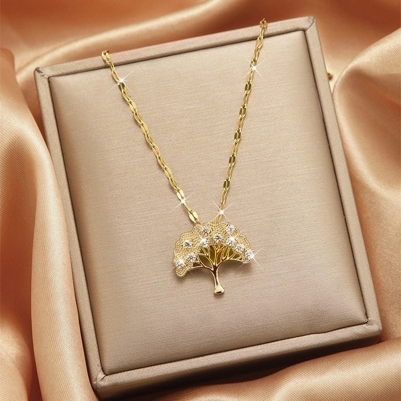 3 Pieces Lady Heart Shape Flower Titanium Steel Plating Inlay Zircon Gold Plated Pendant Necklace
