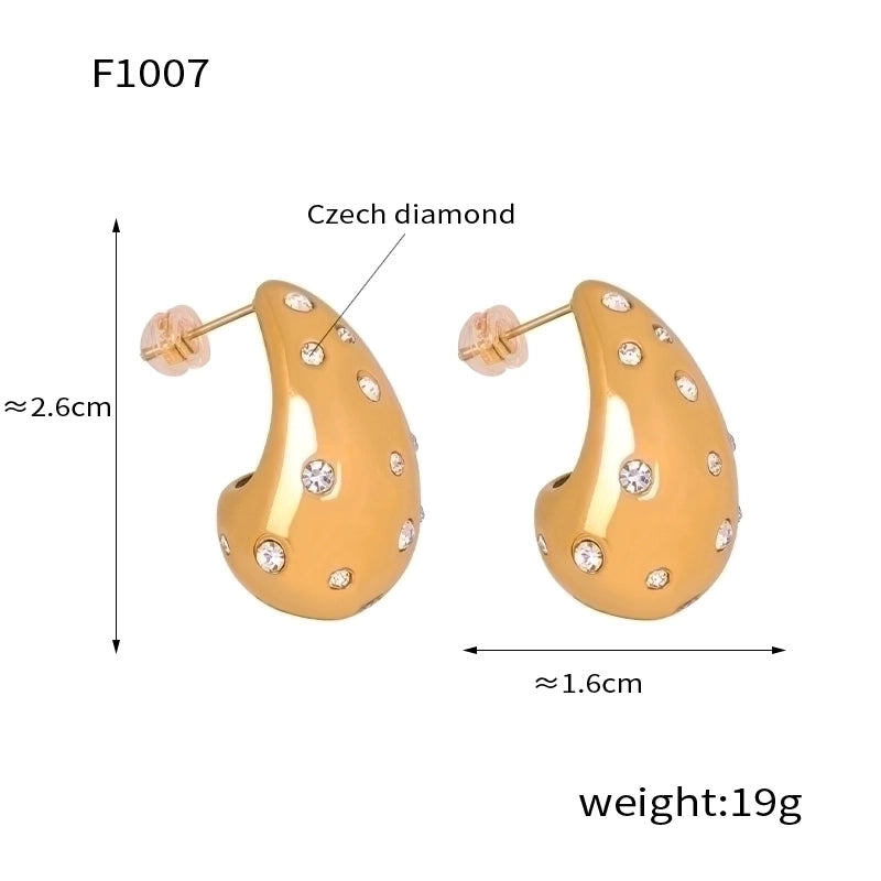 1 Pair Minimalist Water Droplets Plating Inlay Titanium Steel Artificial Pearls Artificial Diamond 18K Gold Plated Ear Studs