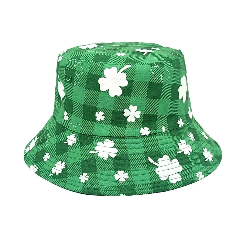 Unisex Retro Four Leaf Clover Printing Wide Eaves Bucket Hat