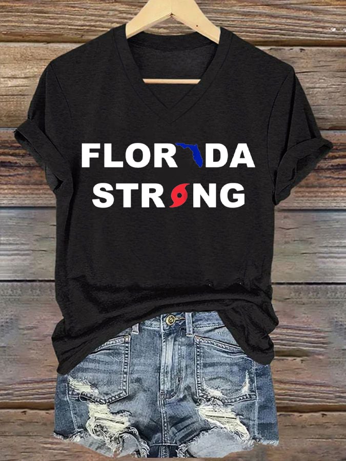 Women's Florida Strong Print V-Neck Short Sleeve T-Shirt