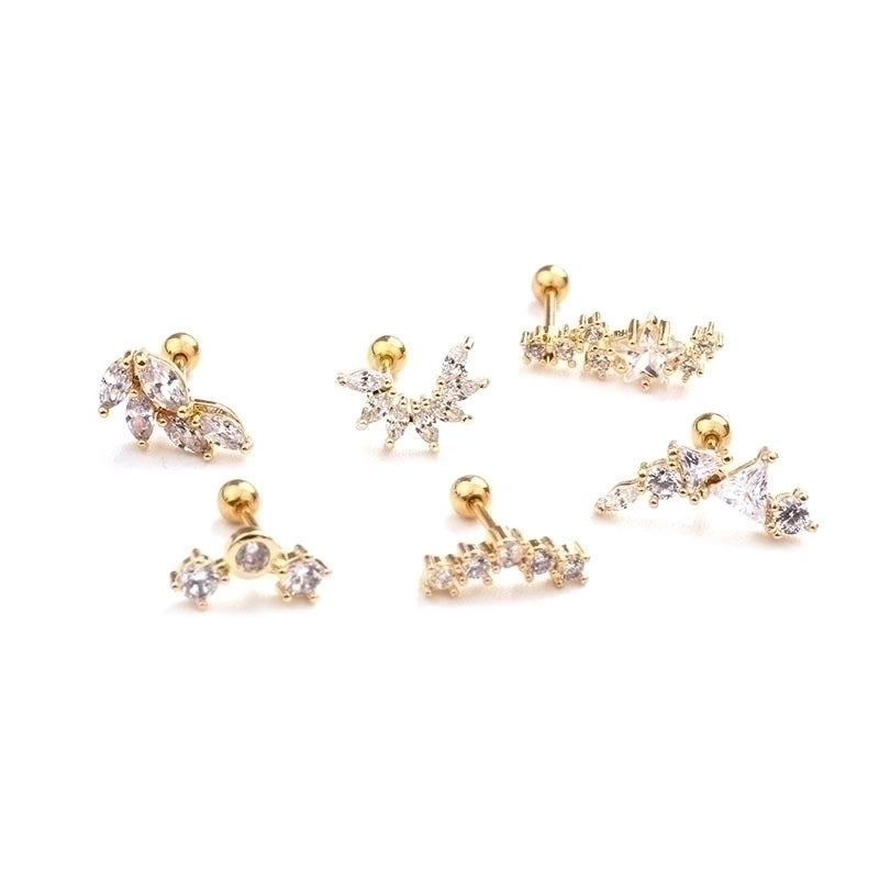 Minimalist Triangle Round Water Droplets Stainless Steel Copper Inlaid Zircon Ear Studs 1 Piece