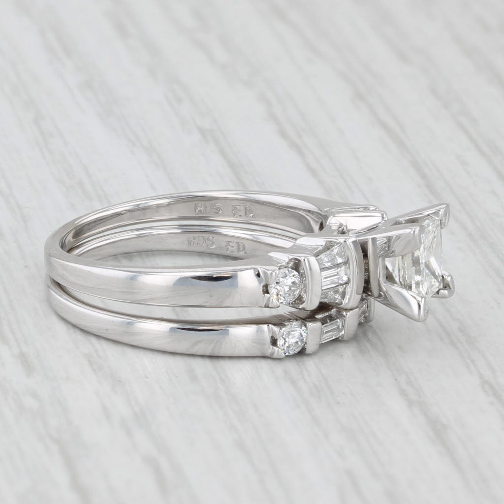 1.07ctw Diamond Princess Cut 14k White Gold Bridal Set Engagement Ring Size 7.25