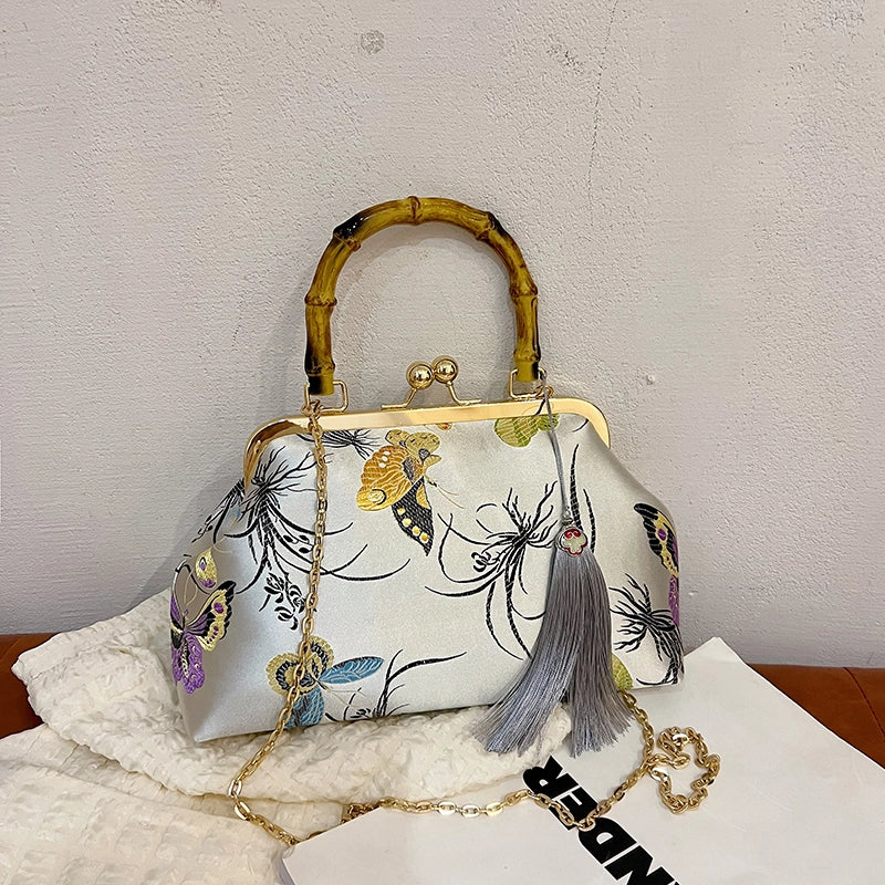Nylon Butterfly Tassel Shell Embroidery Evening Bags