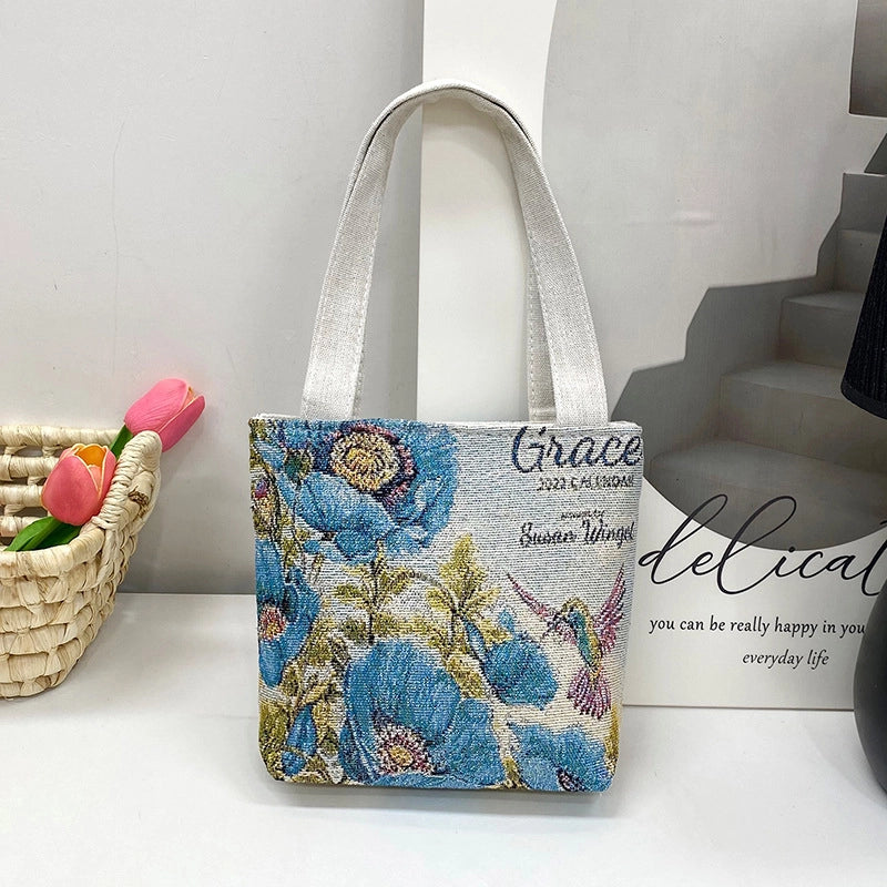 Women's Small Spring&Summer Canvas Printing Cute Open Handbag