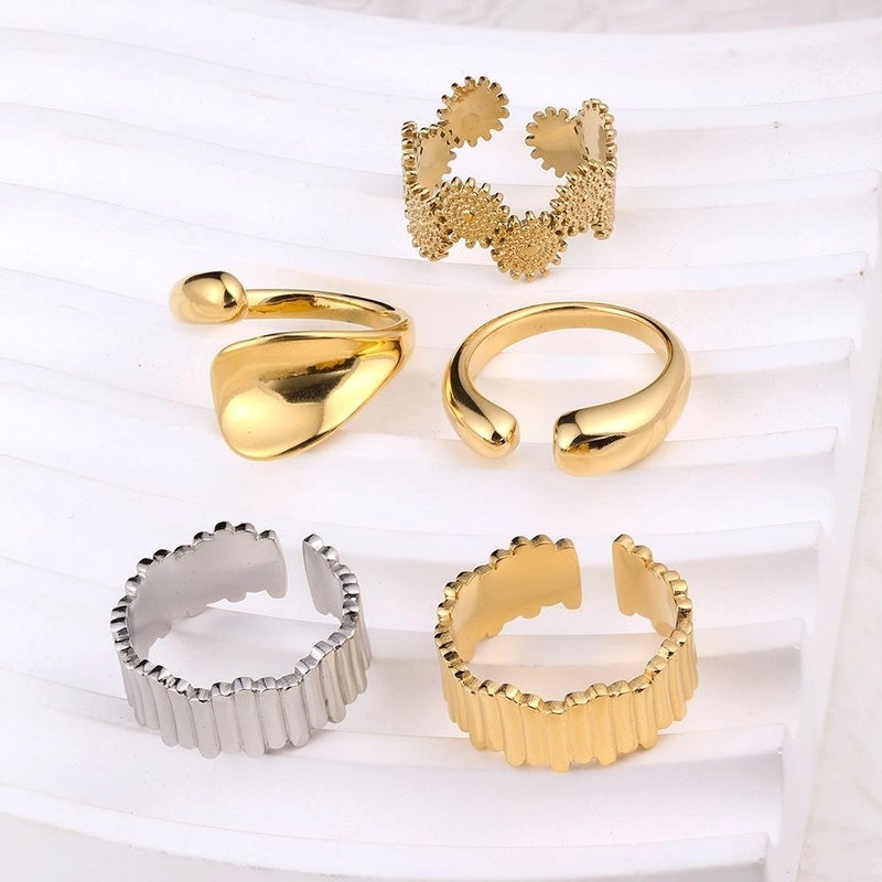 Princess Minimalist Solid Color 302 Stainless Steel 18K Gold Plated Rings