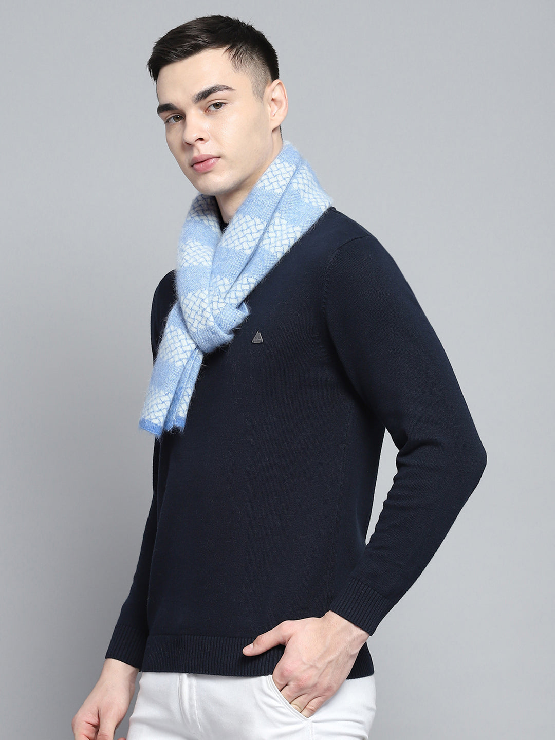 Men Sky Blue Self Design Muffler