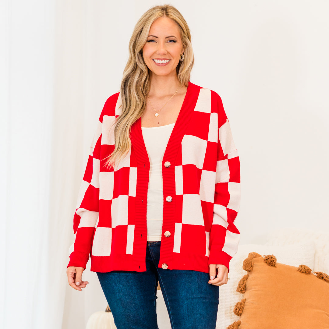 Checkmate Babe Cardigan. Red