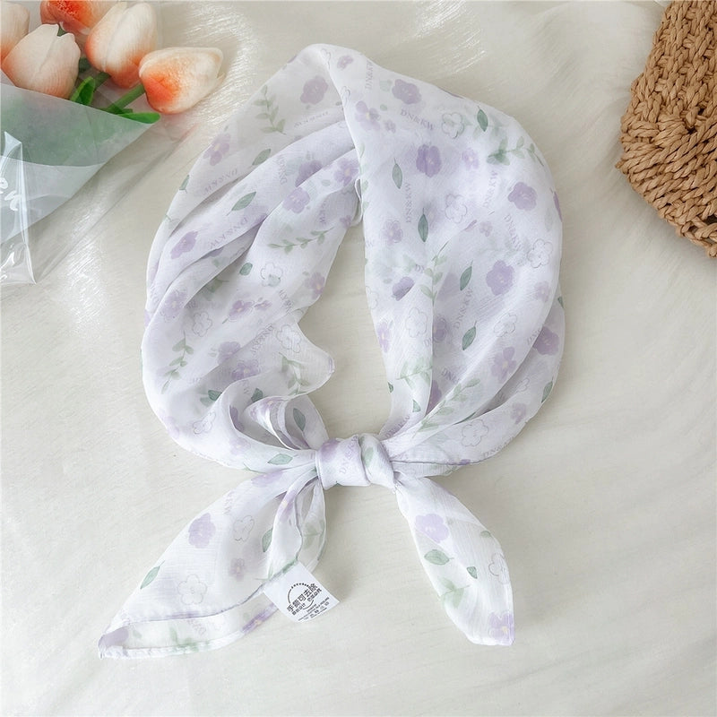 Women's Sweet Pastoral Minimalist Square Synthetic Yarn Printing Silk Scarf