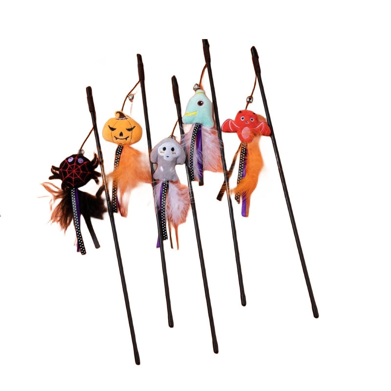 Halloween Funny Cat Stick Cartoon Doll Feather Bell Series New Halloween Cat Toy Manufacturer