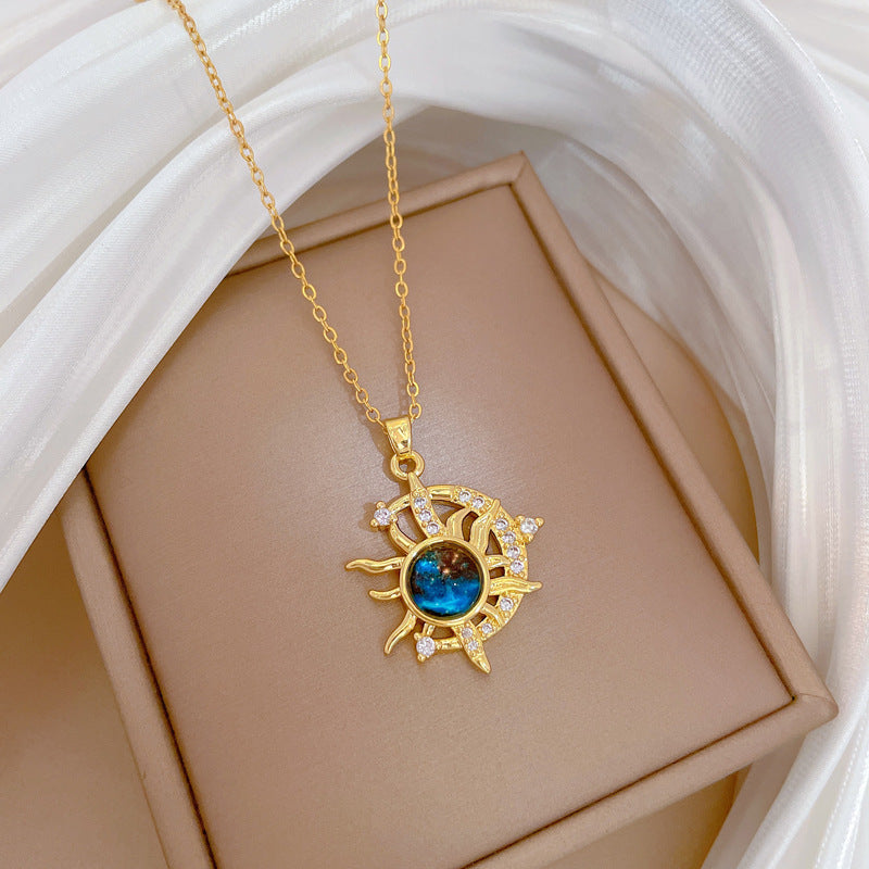 Star Moon Myth Full Diamond Gorgeous Full Diamond Necklace Women'S All-Match Clavicle Chain Titanium Steel Chain