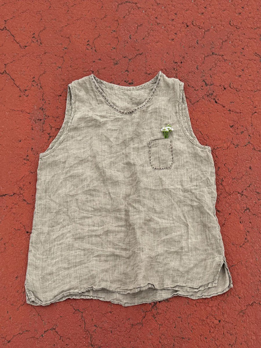 Women Summer Vintage Stitching Linen O-Neck Vest