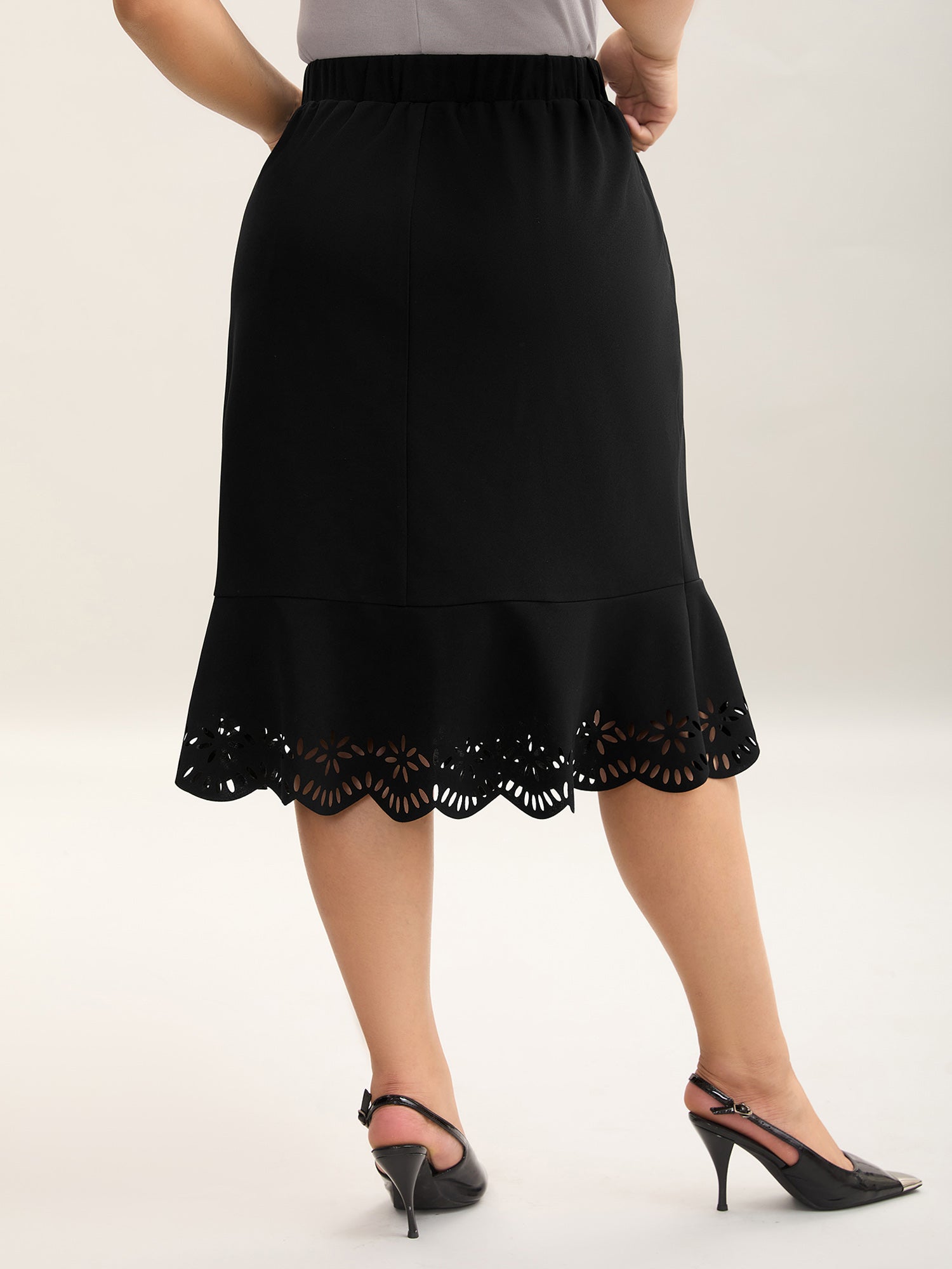 Laser Cut Scalloped Fishtail Maxi Skirt