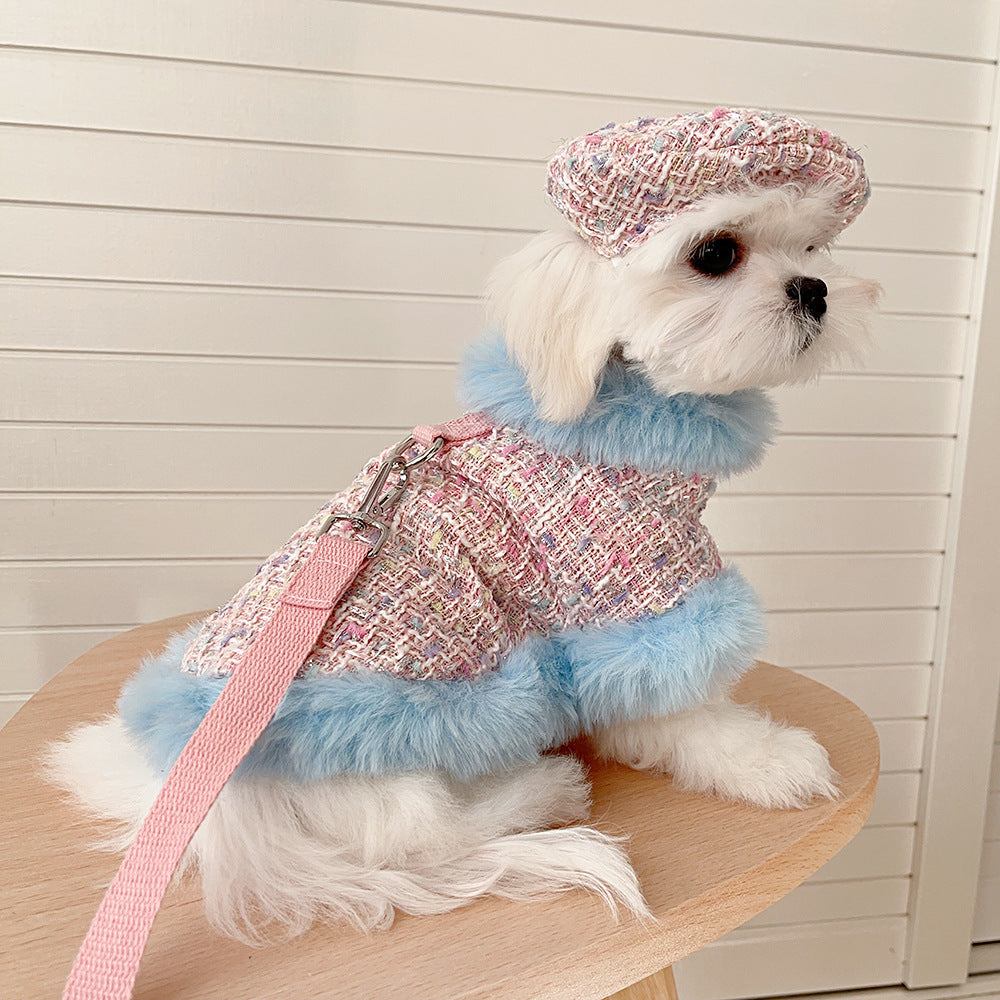 Plaid Dog Cape Harness with Leash&Hat