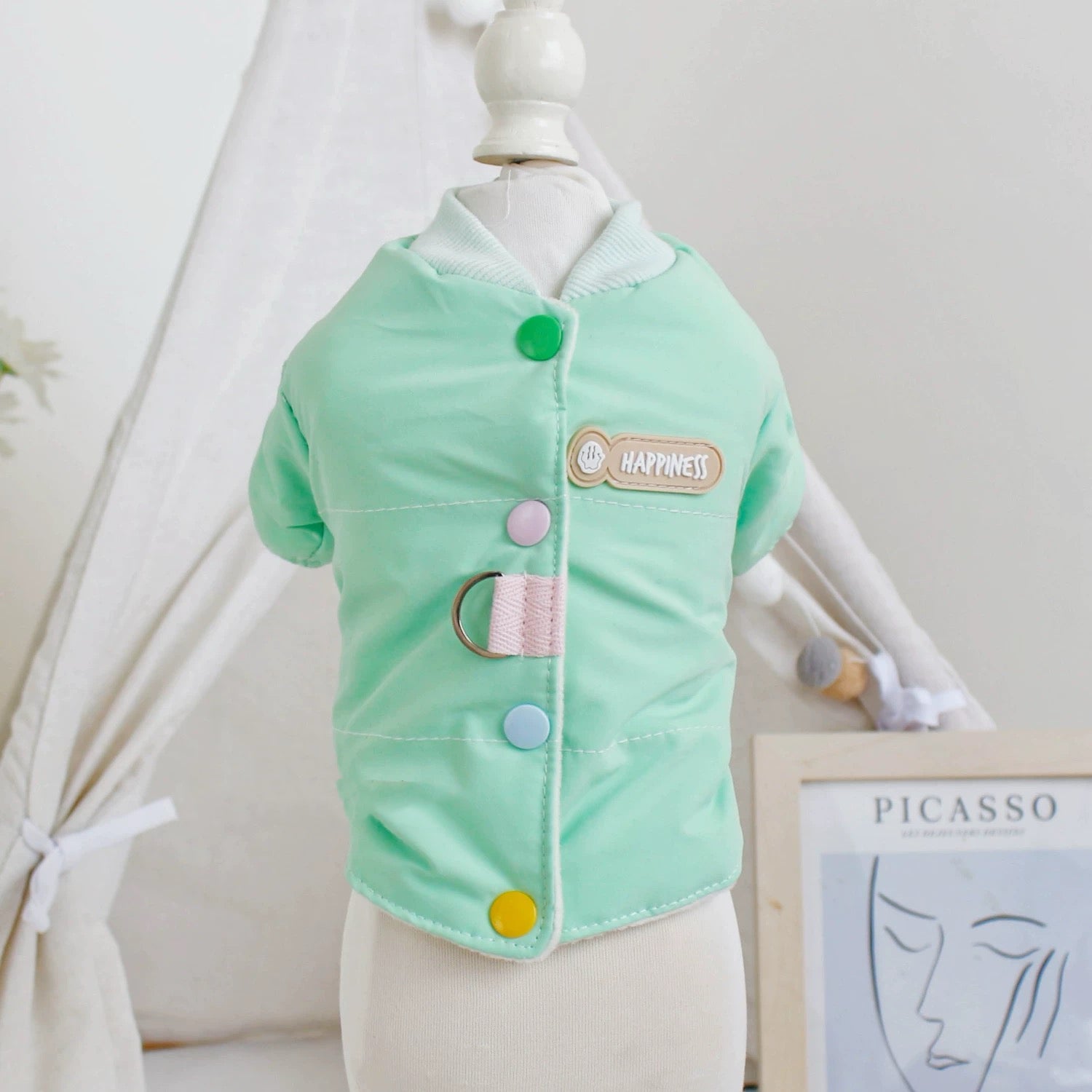 Cute Color Block Buttoned Dog Harness Jacket