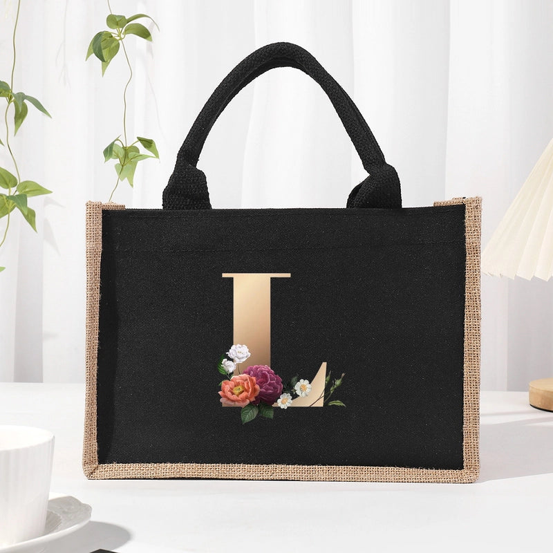 Women's Medium Canvas Letter Basic Classic Style Open Shopping Bags