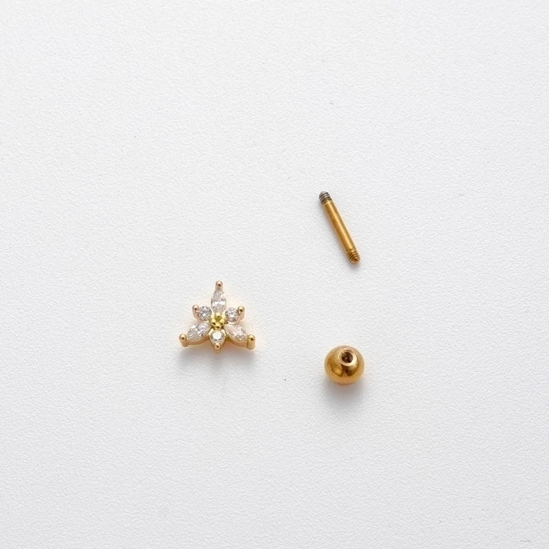 1 Piece Ear Cartilage Rings & Studs  Sector Flower Copper Plating Inlay Zircon