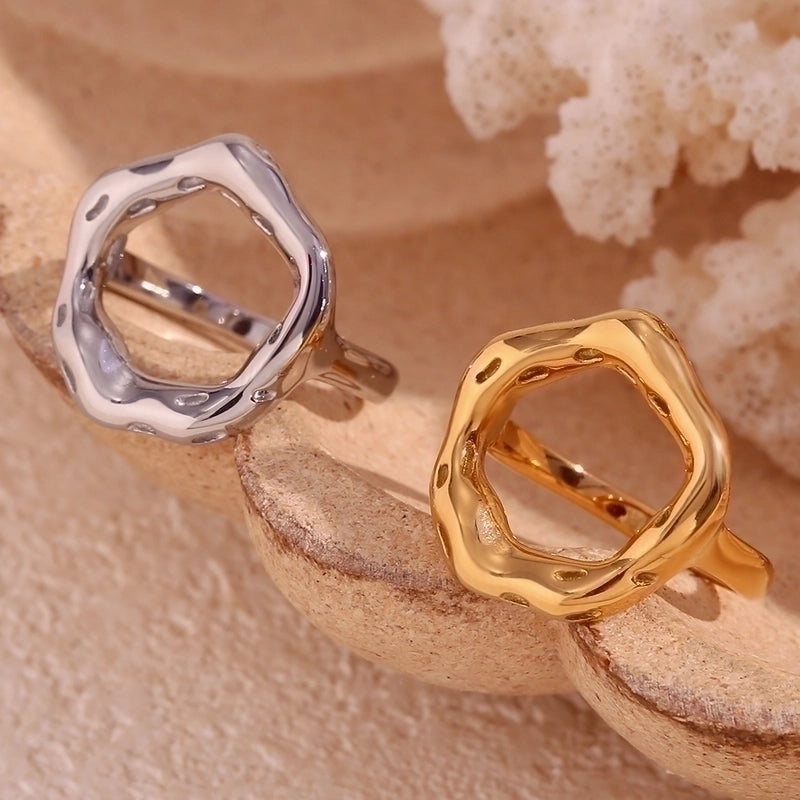Basic Minimalist Classic Style Circle 304 Stainless Steel 18K Gold Plated Plating Rings