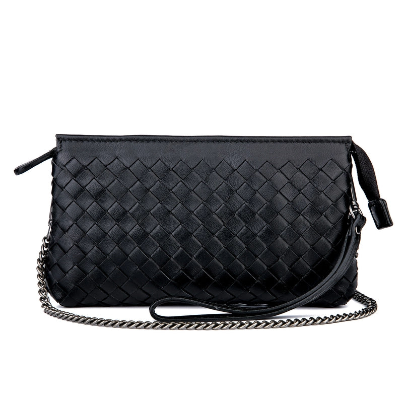 Women's Medium Leather Solid Color Vintage Style Classic Style Weave Square Zipper Crossbody Bag